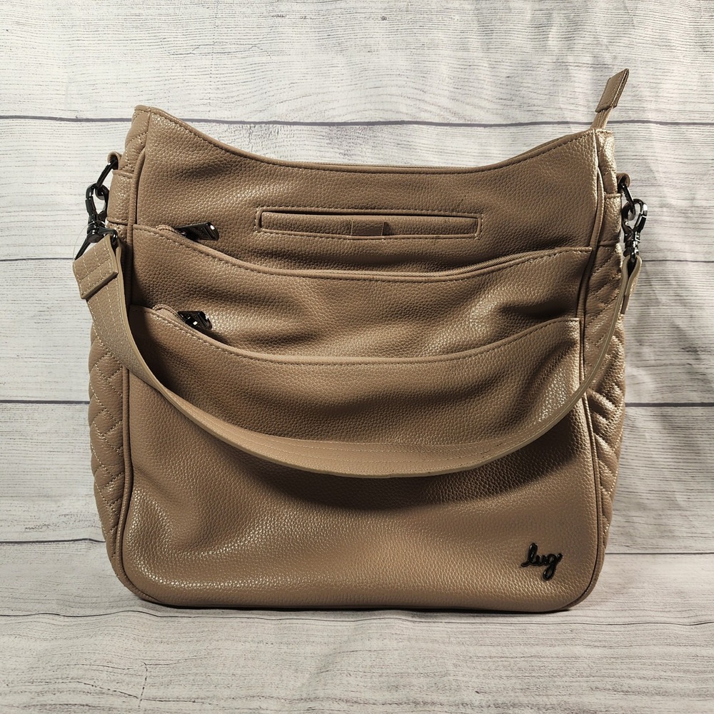 Lug Cable Car Crossbody Bag Taupe Quilted Side Accents Multi-Pocket Hobo